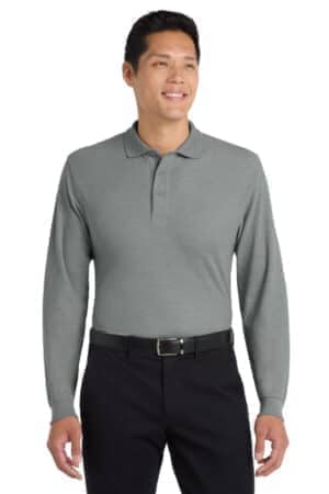 COOL GREY K500LS port authority silk touch long sleeve polo