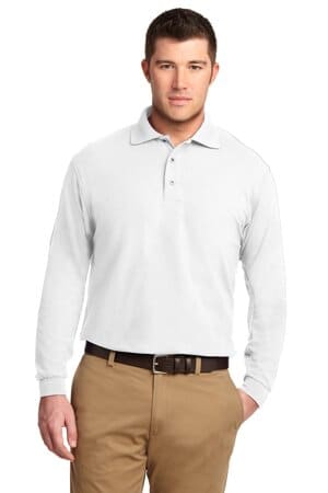 WHITE K500LS port authority silk touch long sleeve polo