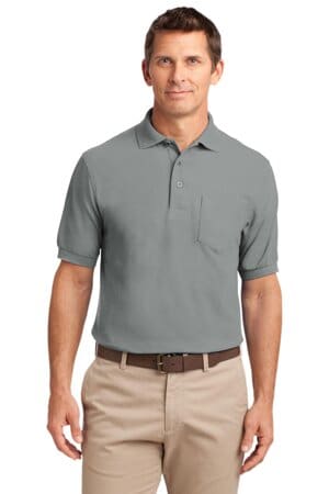 COOL GREY K500P port authority silk touch polo with pocket