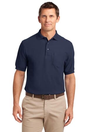 NAVY K500P port authority silk touch polo with pocket