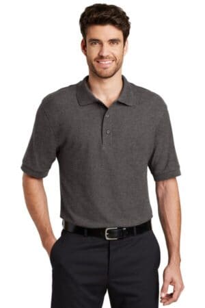 CHARCOAL HEATHER GREY K500 port authority silk touch polo