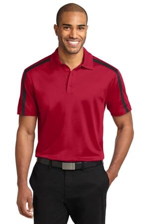 RED/ BLACK K547 port authority silk touch performance colorblock stripe polo