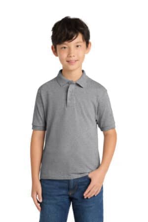 ATHLETIC HEATHER KP55Y port & co youth core blend jersey knit polo