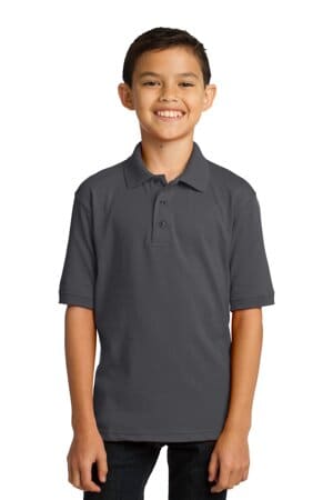 CHARCOAL KP55Y port & company youth core blend jersey knit polo