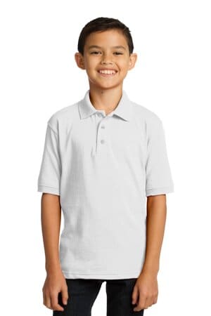 WHITE KP55Y port & company youth core blend jersey knit polo