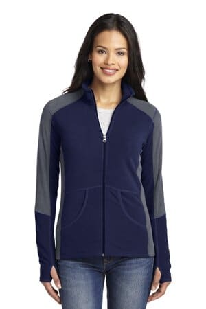 TRUE NAVY/ PEARL GREY L230 port authority ladies colorblock microfleece jacket