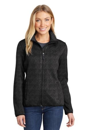 BLACK HEATHER L232 port authority ladies sweater fleece jacket