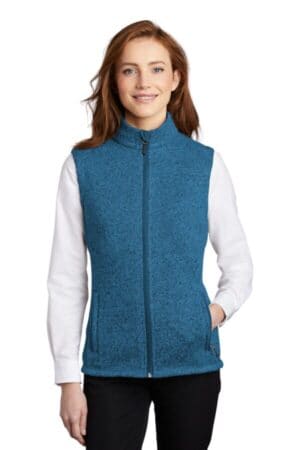 MEDIUM BLUE HEATHER L236 port authority ladies sweater fleece vest