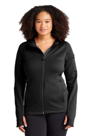 BLACK L248 sport-tek ladies tech fleece full-zip hooded jacket