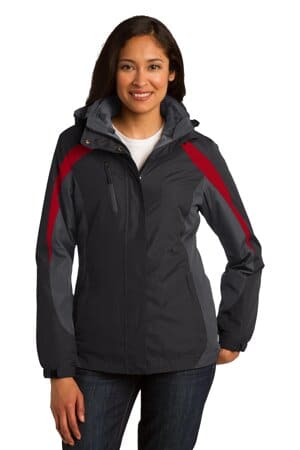 BLACK/ MAGNET/ SIGNAL RED L321 port authority ladies colorblock 3-in-1 jacket
