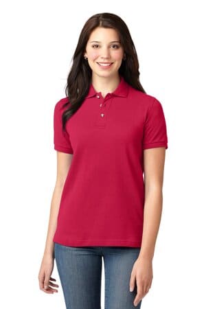 RED L420 port authority ladies heavyweight cotton pique polo