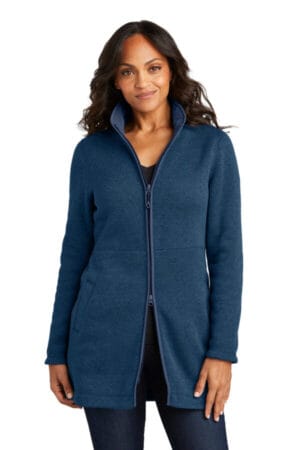 INSIGNIA BLUE HEATHER L425 port authority ladies arc sweater fleece long jacket