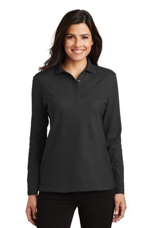 BLACK L500LS port authority ladies silk touch long sleeve polo