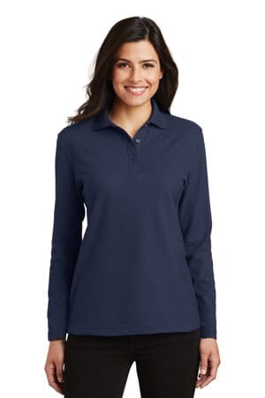 NAVY L500LS port authority ladies silk touch long sleeve polo