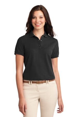 BLACK L500 port authority ladies silk touch polo