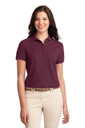 BURGUNDY L500 port authority ladies silk touch polo