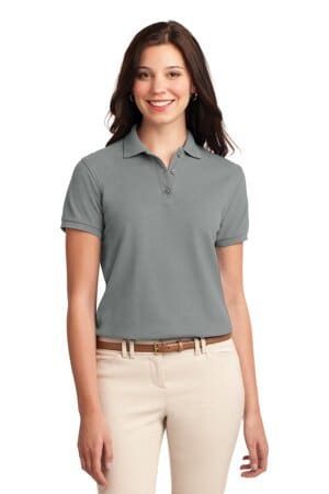COOL GREY L500 port authority ladies silk touch polo