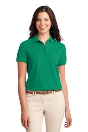 KELLY GREEN L500 port authority ladies silk touch polo