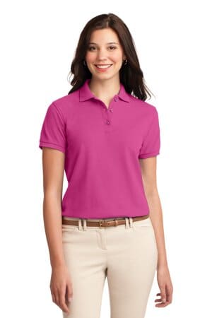 TROPICAL PINK L500 port authority ladies silk touch polo