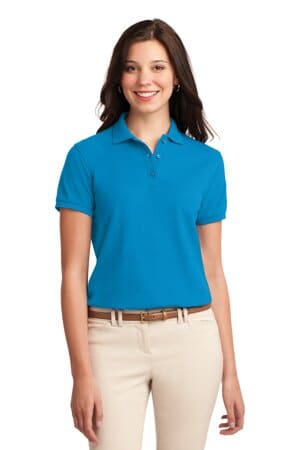 TURQUOISE L500 port authority ladies silk touch polo