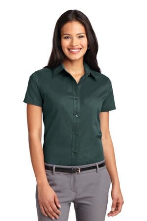 DARK GREEN/ NAVY L508 port authority ladies short sleeve easy care shirt