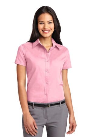 LIGHT PINK L508 port authority ladies short sleeve easy care shirt