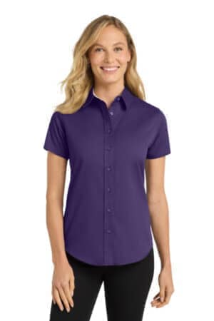 PURPLE/ LIGHT STONE L508 port authority women's short sleeve easy care shirt