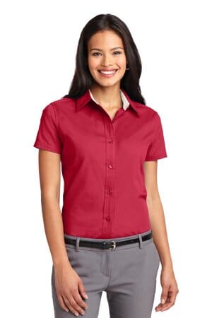 RED/ LIGHT STONE L508 port authority ladies short sleeve easy care shirt