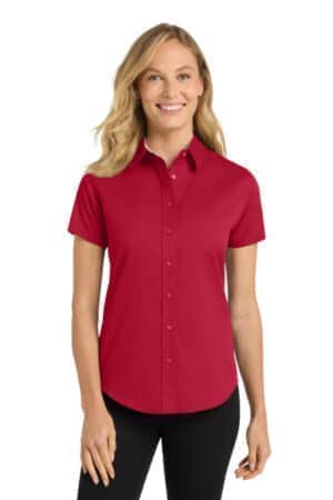 RED/ LIGHT STONE L508 port authority women's short sleeve easy care shirt