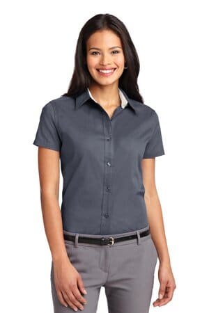 STEEL GREY/ LIGHT STONE L508 port authority ladies short sleeve easy care shirt