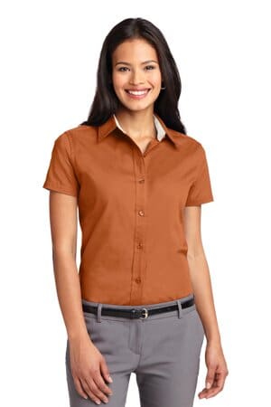 TEXAS ORANGE/ LIGHT STONE L508 port authority ladies short sleeve easy care shirt