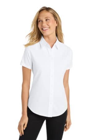 WHITE/ LIGHT STONE L508 port authority women's short sleeve easy care shirt