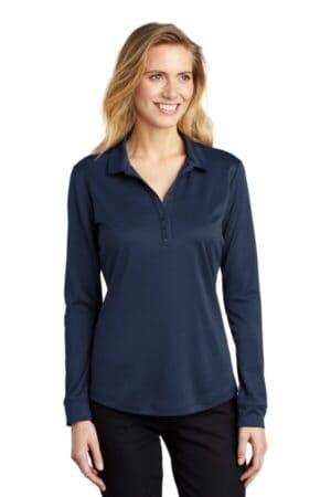NAVY L540LS port authority ladies silk touch performance long sleeve polo