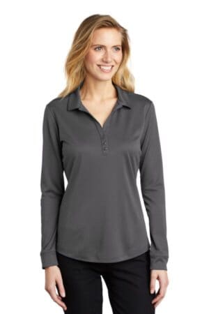 STEEL GREY L540LS port authority ladies silk touch performance long sleeve polo