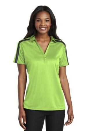 LIME/ STEEL GREY L547 port authority ladies silk touch performance colorblock stripe polo
