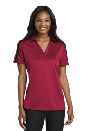 RED/ BLACK L547 port authority ladies silk touch performance colorblock stripe polo