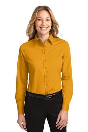 ATHLETIC GOLD/ LIGHT STONE L608 port authority ladies long sleeve easy care shirt