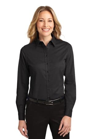 BLACK/ LIGHT STONE L608 port authority ladies long sleeve easy care shirt