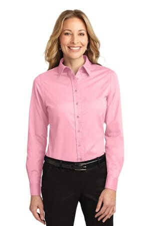 LIGHT PINK L608 port authority ladies long sleeve easy care shirt