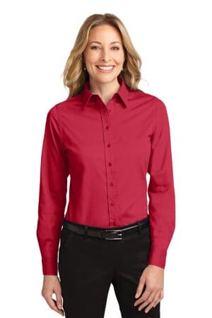 RED/ LIGHT STONE L608 port authority ladies long sleeve easy care shirt