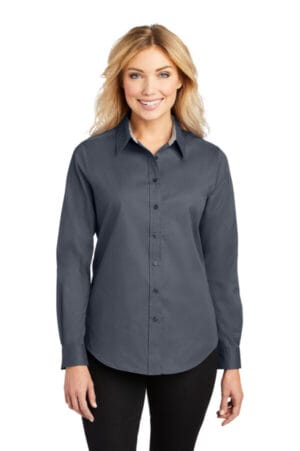 STEEL GREY/ LIGHT STONE L608 port authority women's long sleeve easy care shirt