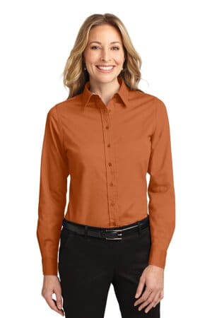TEXAS ORANGE/ LIGHT STONE L608 port authority ladies long sleeve easy care shirt