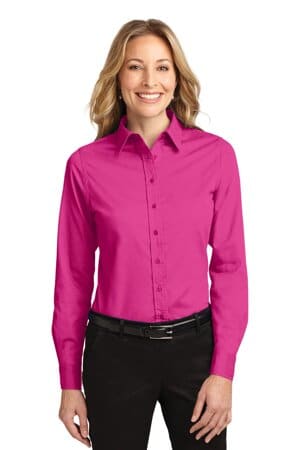 TROPICAL PINK L608 port authority ladies long sleeve easy care shirt