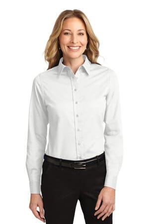 WHITE/ LIGHT STONE L608 port authority ladies long sleeve easy care shirt