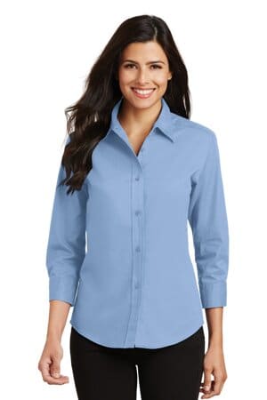 LIGHT BLUE L612 port authority ladies 3/4-sleeve easy care shirt