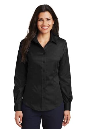 BLACK L638 port authority ladies non-iron twill shirt