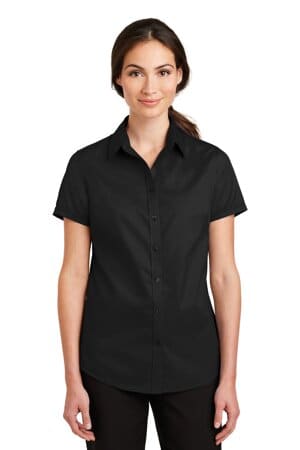 BLACK L664 port authority ladies short sleeve superpro twill shirt