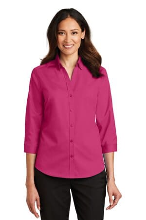 PINK AZALEA L665 port authority ladies 3/4-sleeve superpro twill shirt