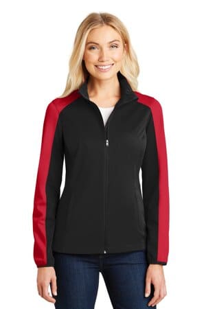 DEEP BLACK/ RICH RED L718 port authority ladies active colorblock soft shell jacket
