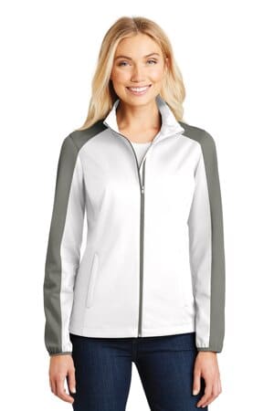 WHITE/ ROGUE GREY L718 port authority ladies active colorblock soft shell jacket